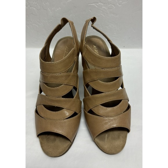 Aerosoles Heeled Sandals Womens 9W Wide Brown Leather Slingback Open Toe - Picture 1 of 5